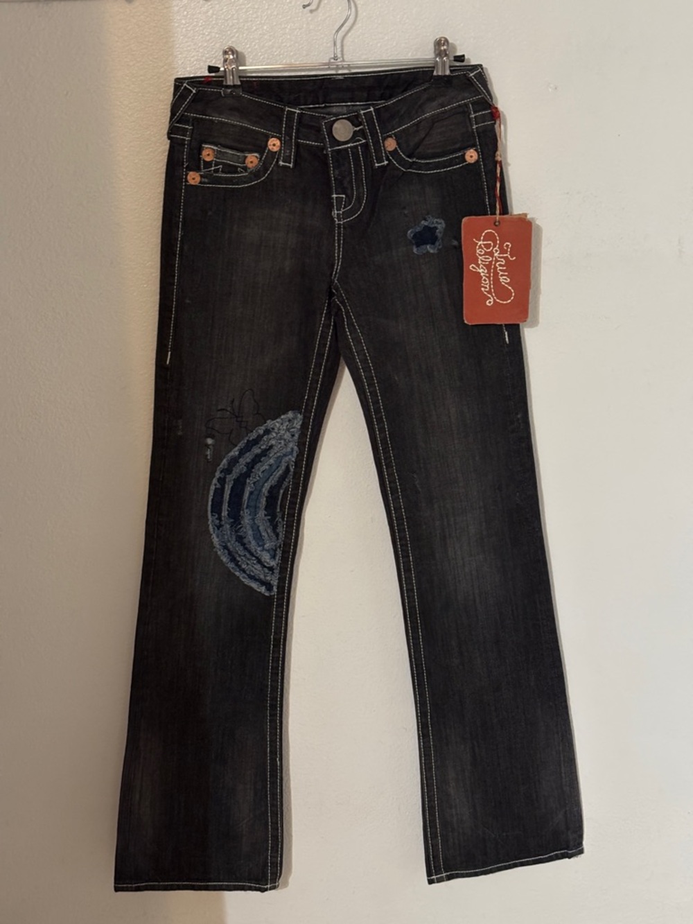 True Religion Women’s Dark Wash Embroidered Jeans - Black